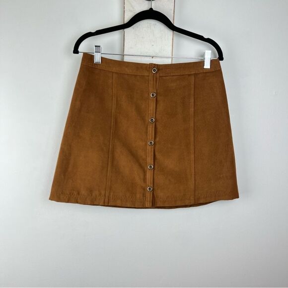 Hollister Brown Button Up Faux Suede Mini Skirt Juniors Size 7 - Picture 1 of 9